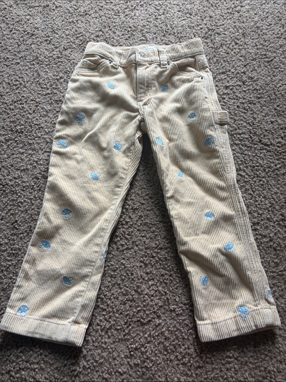 B31 PACSUN Kids 5t Tan Corduroy Pants w Mushroom Embroidery (blue)